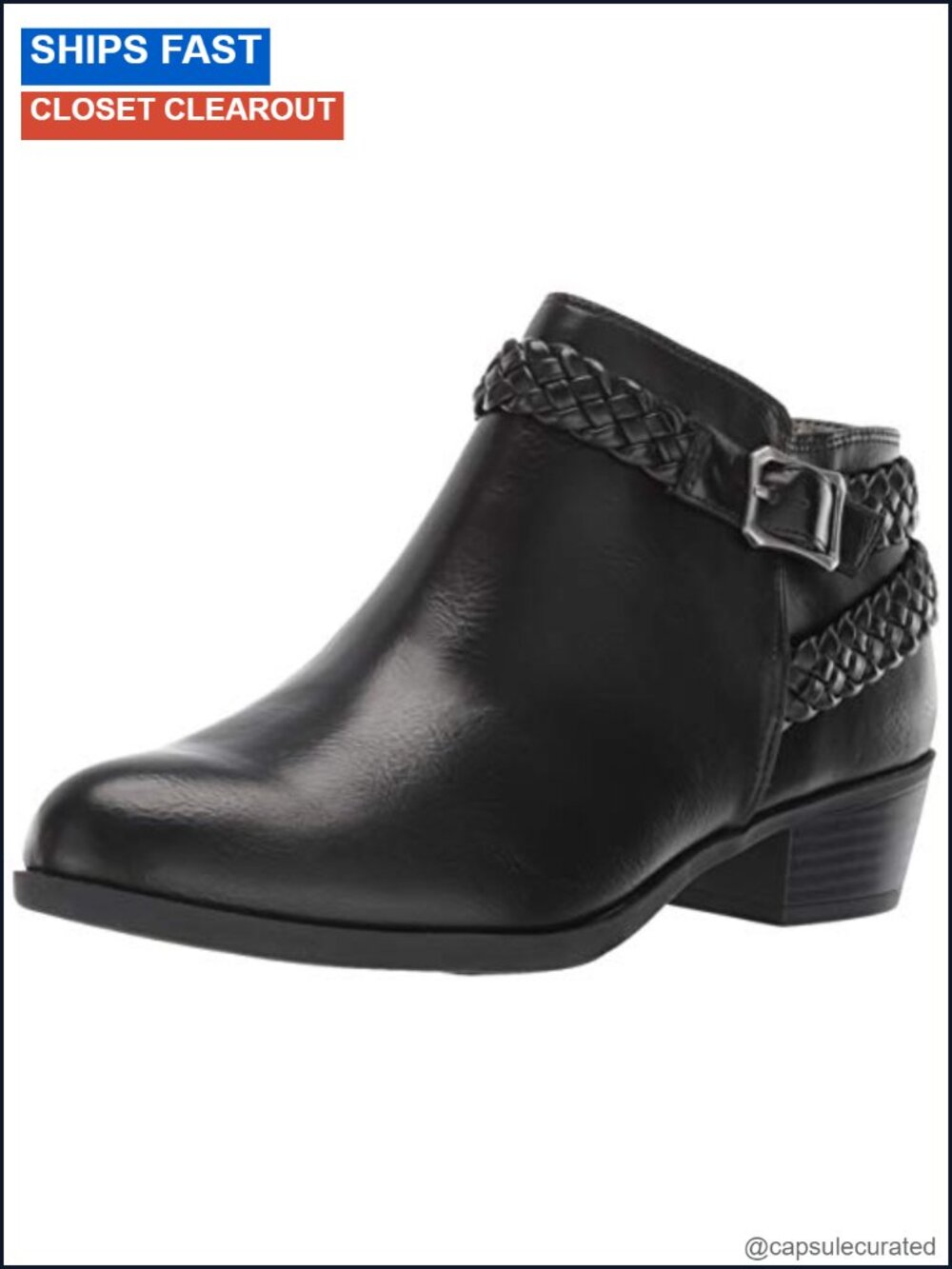 LifeStride Adriana Faux Leather Ankle Booties Block Heel Zip